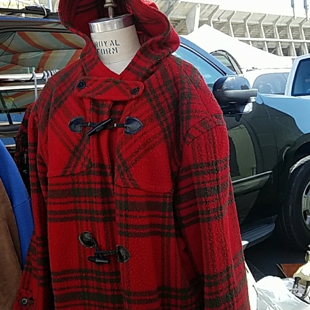 Wool blend hooded coat.